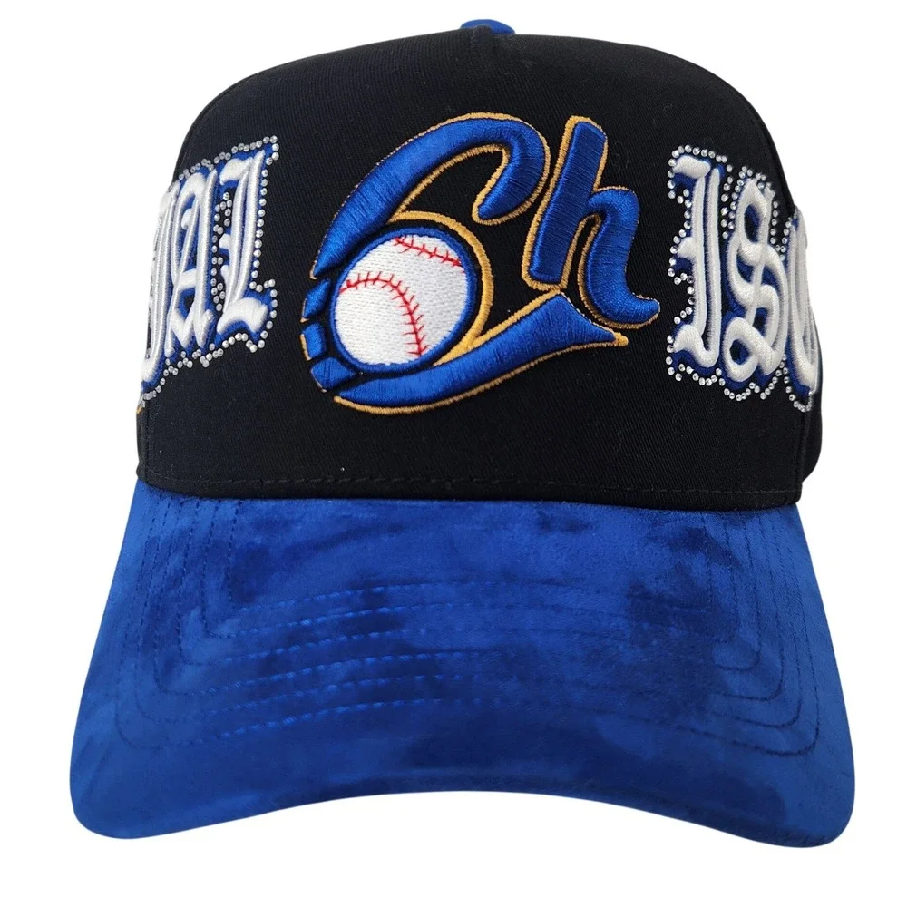 DYN Hatz‎ Charros de Jalisco Snapback Hat Black Blue Rhinestone Satin Lined Cap